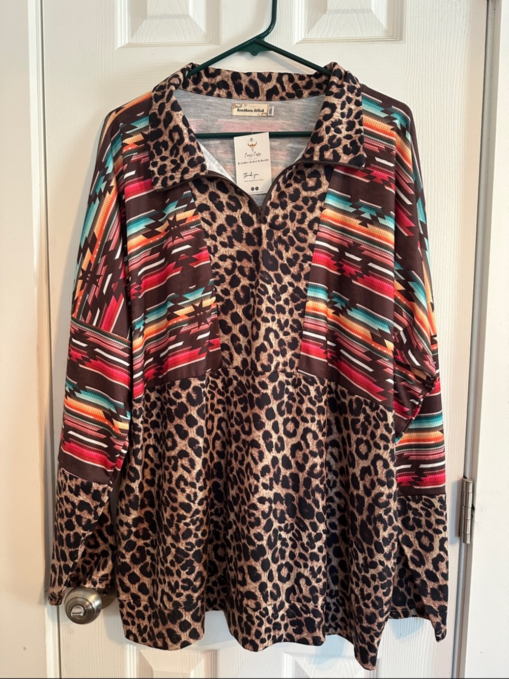 Animal Print + Southwest Stripe lightweight Pullover NWT XXL 2XL